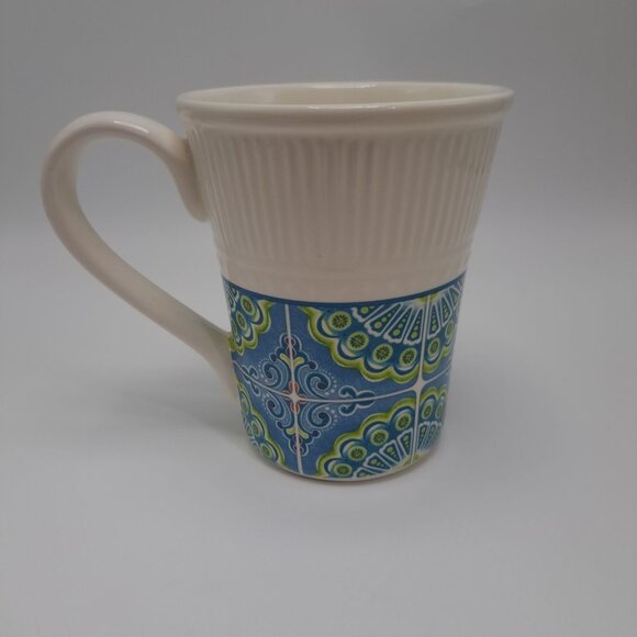 Pier 1 Atlas Blue Green Paisley White 12oz  Mug Cup Coffee Tea Discontinued - Picture 1 of 9